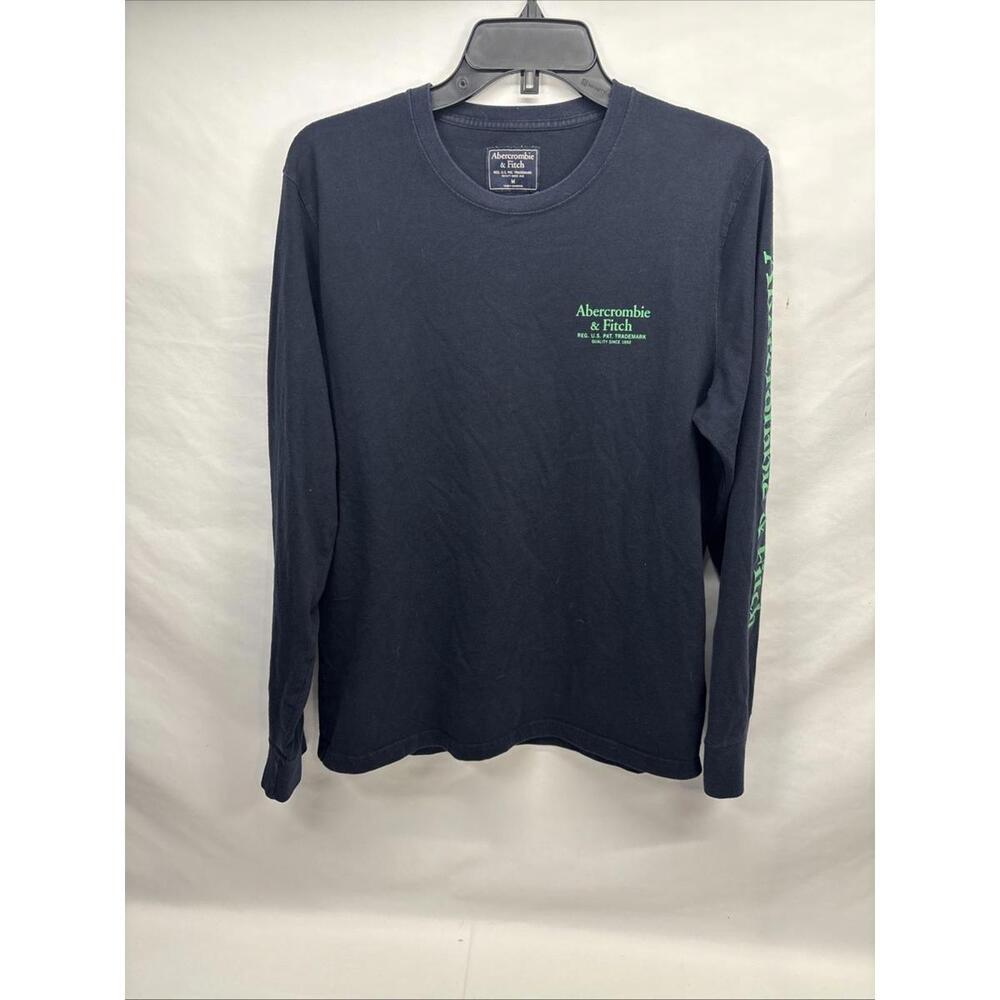 Abercrombie & Fitch Men's Medium, Black LS Shirt with Green Logos